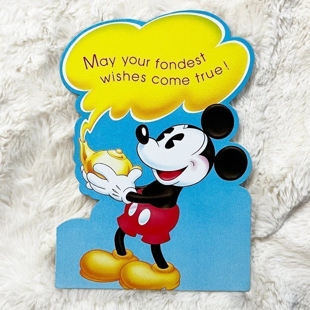 🔮 5/$25 Vintage‎ Disney Mickey "May Your Fondest Wishes" Stand Up Birthday Card